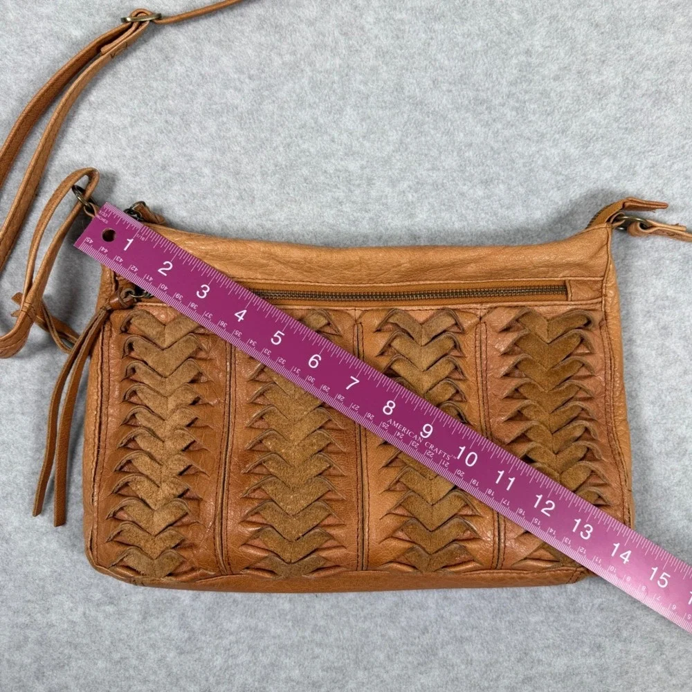 Day & Mood Linny Crossbody Bag Tan Leather Woven Chevron Anthropologie Boho